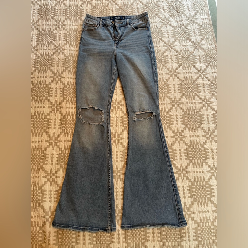 Hollister High Rise Ripped Medium Wash Flare Jeans